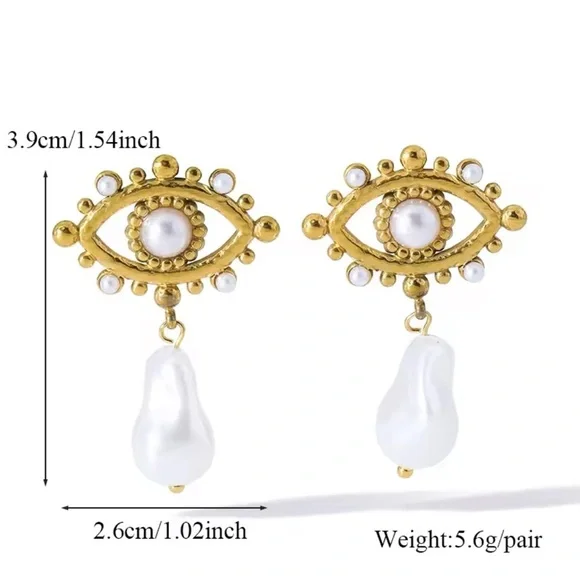 Pearl Eye Elegant Gold Earrings - Picture 6 of 6